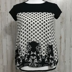 Rewind Black and White Cap Sleeve Top
